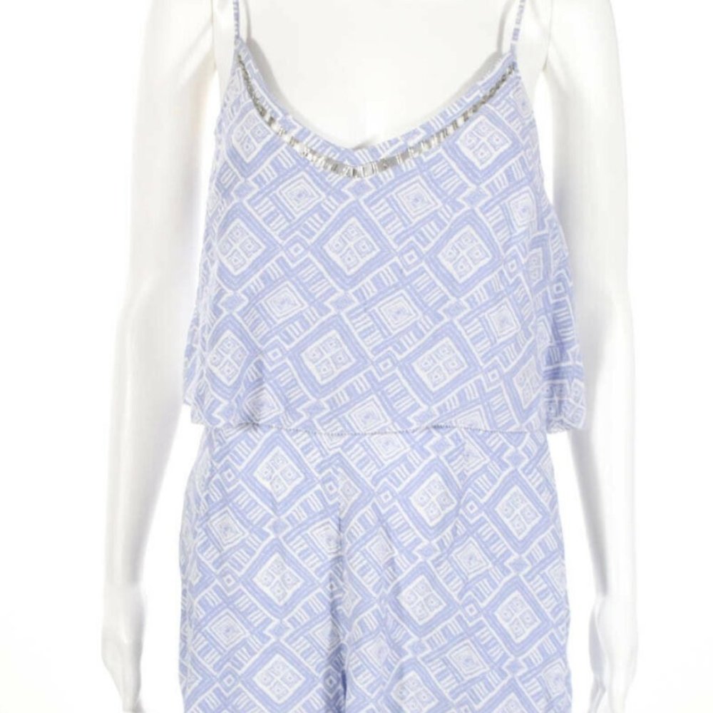 SAYLOR | Womens Beaded V Neck Geometric Romper